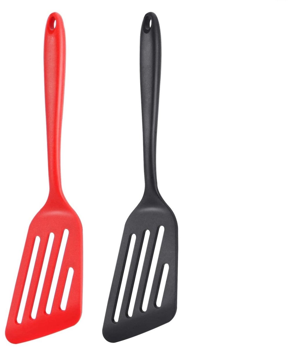 TOVBMUP Kookgerei - Keukengerei - Spatel - Bakspaan - Koken - Bakken - Siliconen - Zwart en Rood - 2 stuks