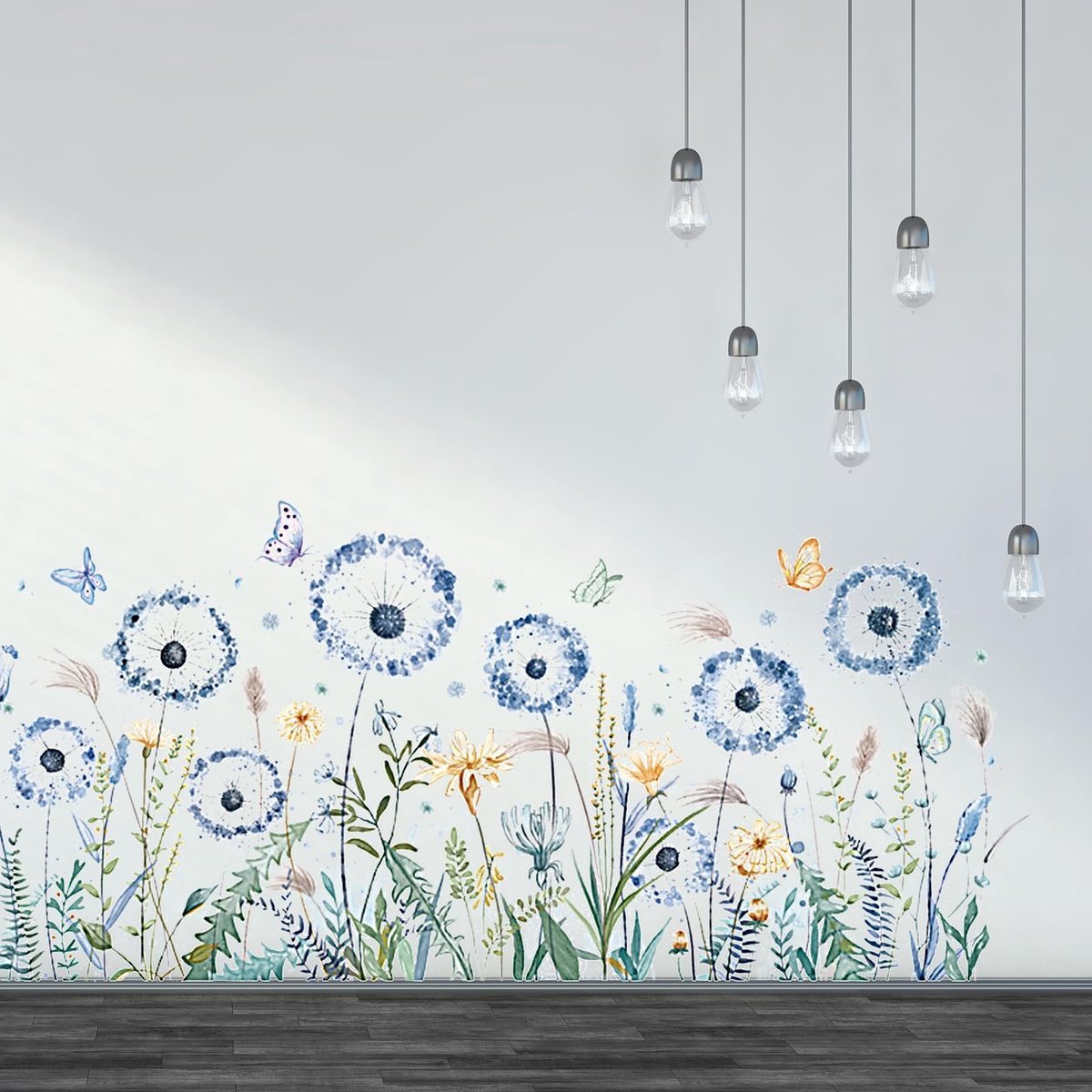 Dailygoody - Wandsticker - Bloemen - Elegante Muurdecoratie - Blauw - Dandelion - Geschikt voor Woonkamer en Slaapkamer - Flexibel