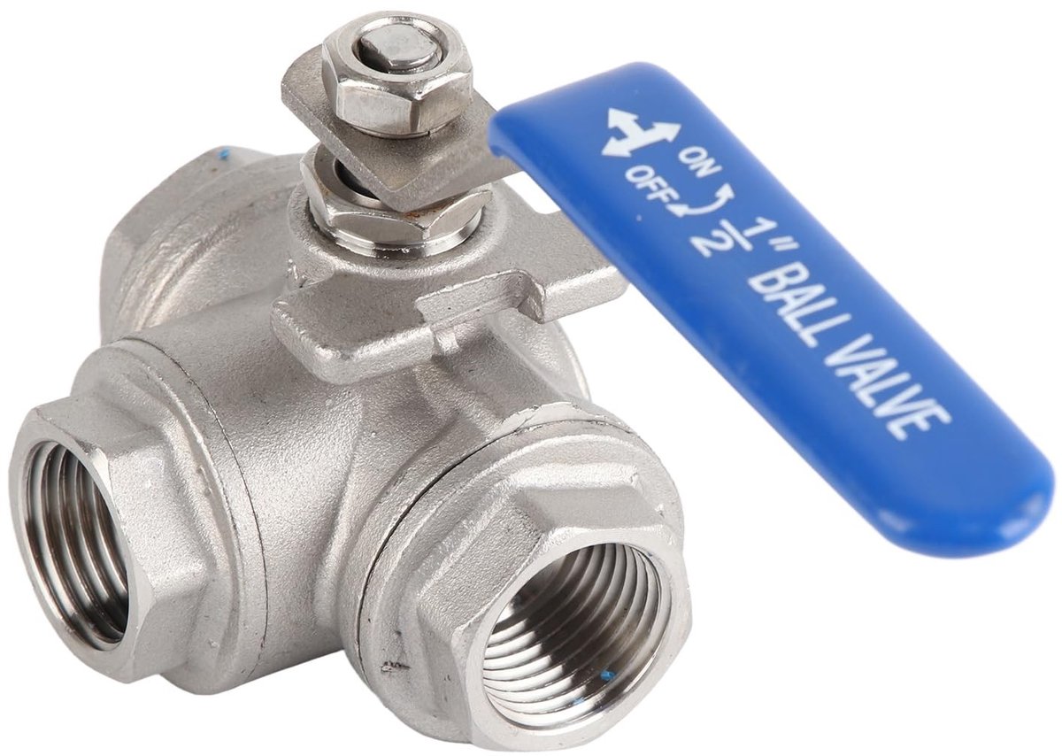 Dailygoody - 3-Way Ball Valve - 304 - Voor water en olie - 1/2" DN15 - Met hendel - Geschikt voor lucht- en vloeistofleidingen