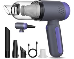 Handstofzuiger voor in de auto, 2-in-1 draadloze autostofzuiger en föhn, krachtige zuigkracht van 15000 Pa, USB-C opladen, lichtgewicht en draagbaar mini handmodel, geschikt voor het reinigen van auto-/huis-/huisdierhaar, paars.