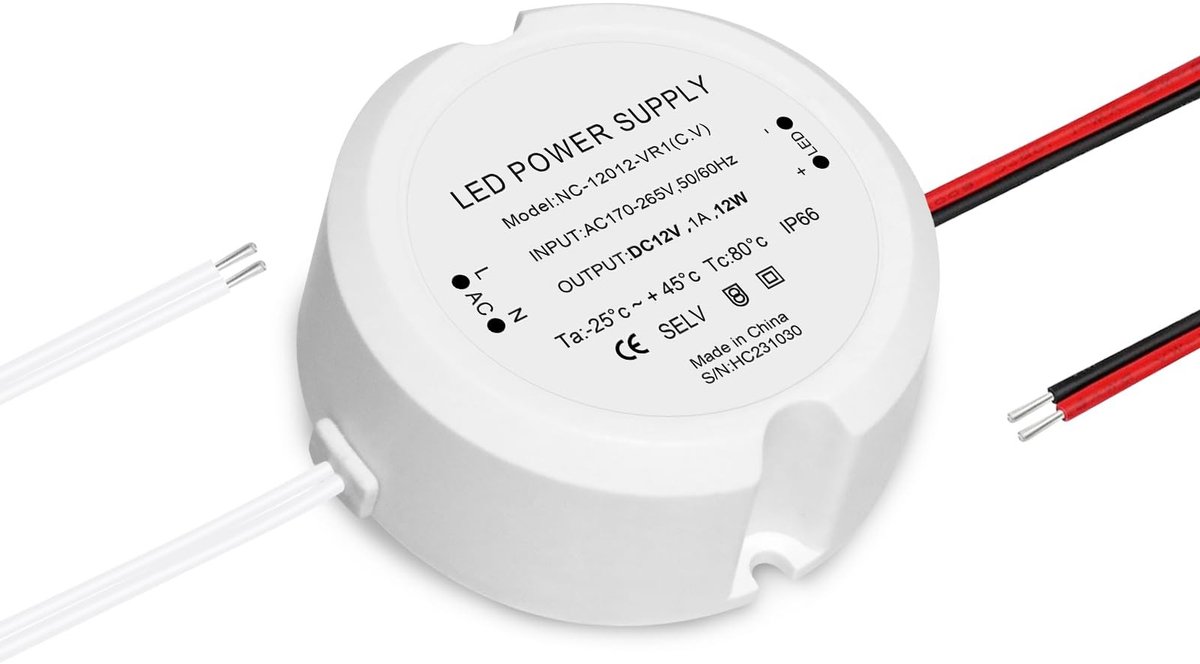 Dailygoods - Dailygoody - LED Transformator - 220V naar 12V - Waterdicht IP66 - Ronde Ontwerp - Geen LED-flikkering - Voor LED Verlichting Binnen & Buiten