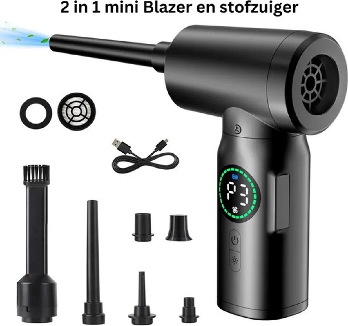 Draadloze Turbo Fan - Mini Blazer en stofzuiger in 1 - Draagbaar Luchtpistool - 100 W - 5000 RPM - Zwart