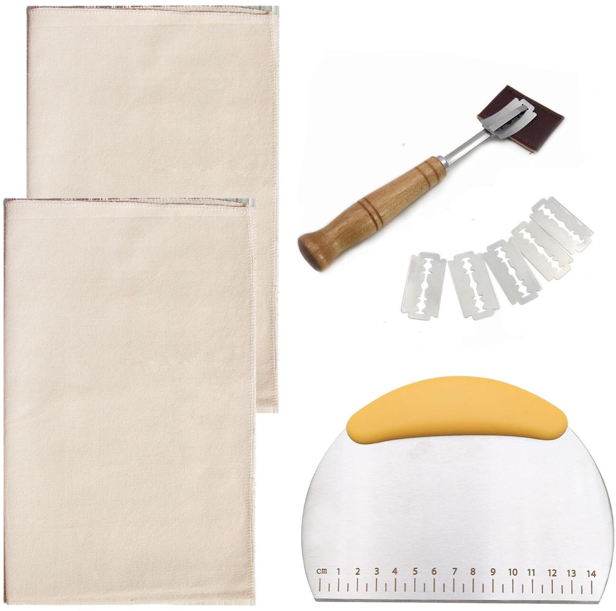 Dailygoods - Dailygoody - Broodbakset - Brooddeeg Gisting - Natuurlijke Bakkersdoek - 48 x 36 cm - Broodbakstof - Broodmes - Geschikt voor Thuisbakkers