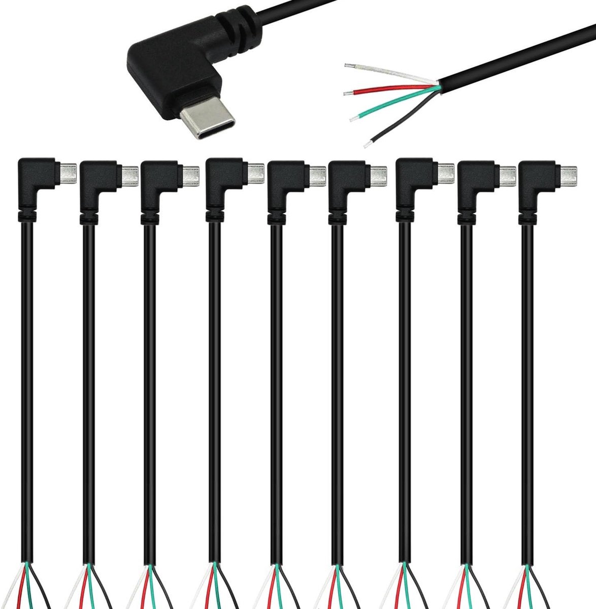 Dailygoods - Dailygoody - 10 Stuks USB C Plug Kabel 90° Hoek 28 AWG voor USB-C Apparaten