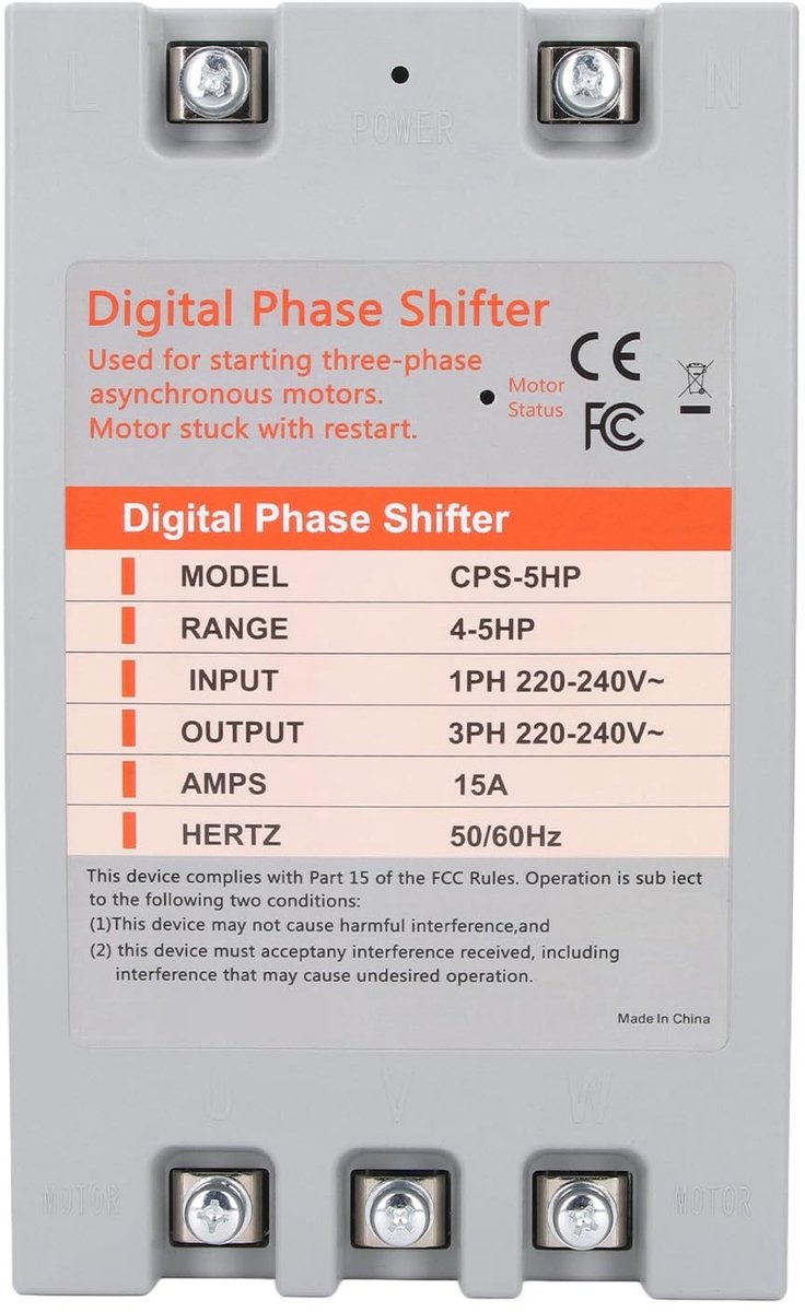 Dailygoody - Enkel- Naar 3-Fase-omzetter - Digitale fase-omzetter voor inductiemotoren - 4 tot 5 pk - 2,2 tot 3,7 kW - Geschikt voor verschillende toe...