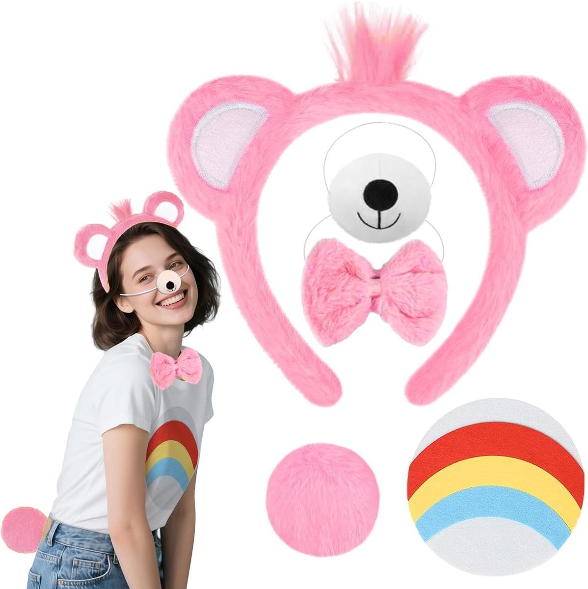 Berenkostuum Accessoires voor Kinderen en Volwassenen, Oren, Hoofdband, Staart, Neus en Strik voor Carnaval en Halloween