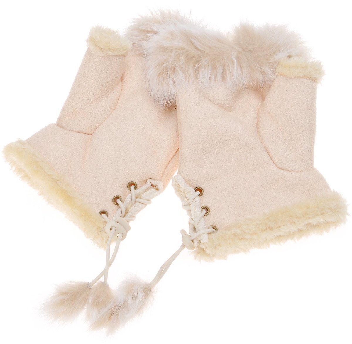 Dailygoods - Warme wanten voor dames - Vingerloze wanten - Imitatiebont - Beige - Ideaal voor herfst en winter - Comfortabel en stijlvol - Eén maat