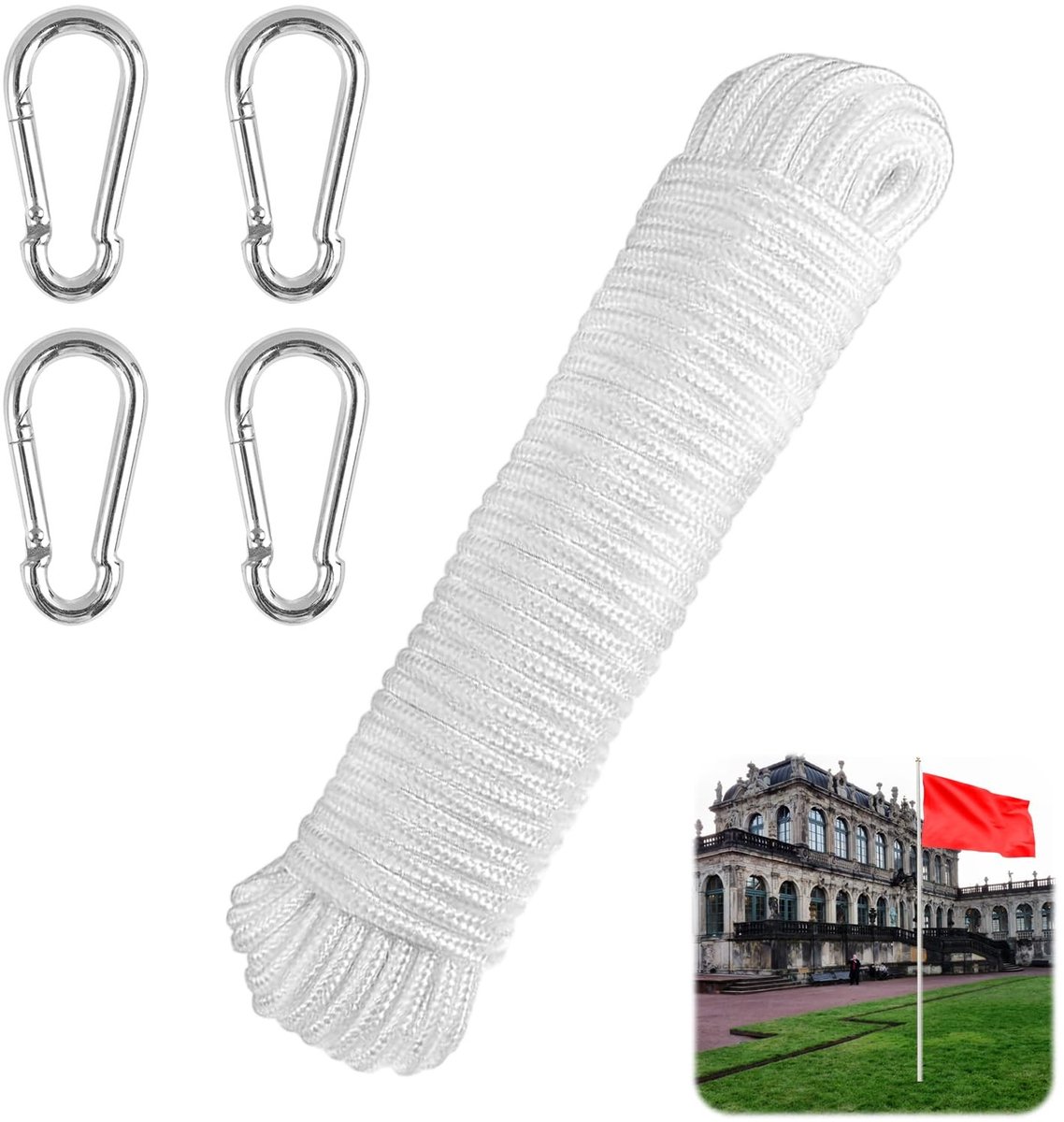 Dailygoods - Dailygoody - Vlaggentouw - Gevlochten Nylon Touw - 20 m - Weerbestendig - Outdoor Touw - Voor Vlaggenmasten - Camping en Tuin