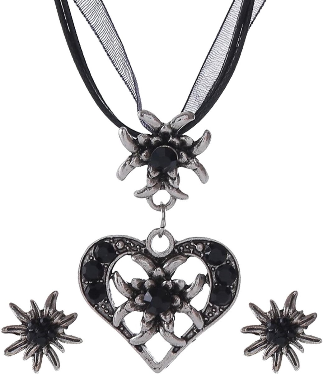 Oktoberfest accessoires voor vrouwen: dirndl, blauwe ketting, edelweiss sieraden set, Wiesn kostuum, kostuum halsketting en oorbellen voor een feestelijke uitstraling