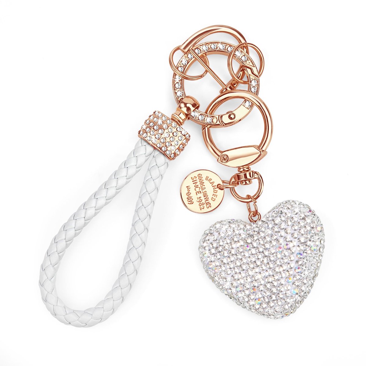 Dailygoody - Hartvormige sleutelhanger - Sleutelhanger voor dames - Elegant ontwerp - Wit - Glinsterende strassteentjes - Perfect voor onderweg - Eén ...