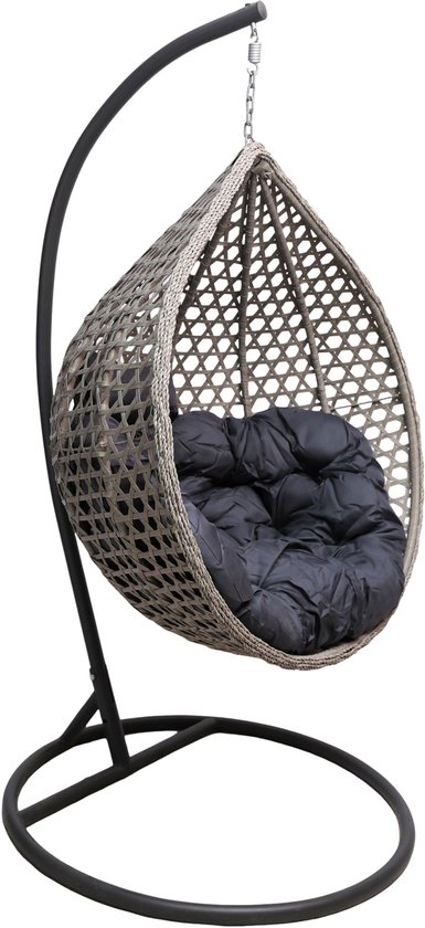 Bircim Hangstoel modern Ei/Egg-Vorm met kussens - Voor Binnen en Buiten - Incl. Standaard, onderstel & kussens - Antraciet