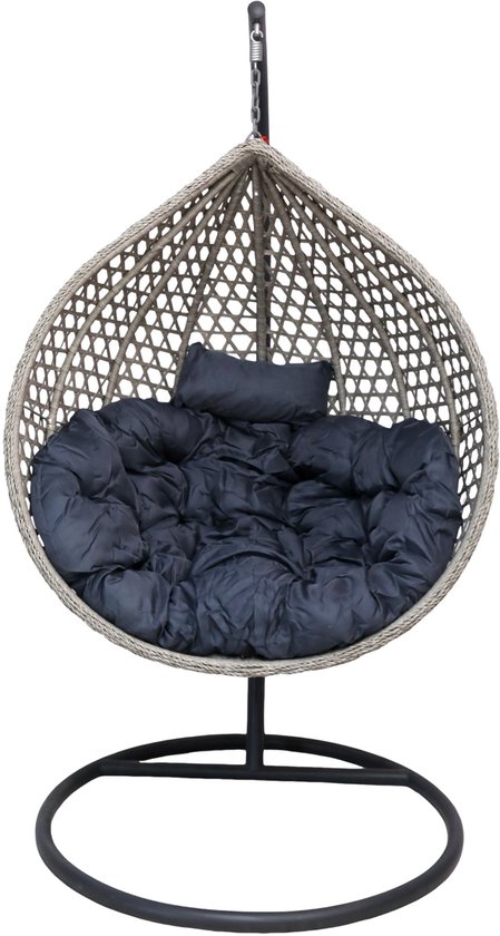 Bircim Hangstoel modern Ei/Egg-Vorm met kussens - Voor Binnen en Buiten - Incl. Standaard, onderstel & kussens - Antraciet