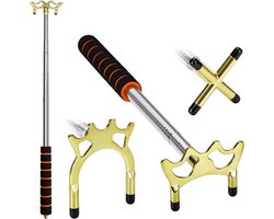 Biljartkeu-stick intrekbare biljartkeu met 3 stuks afneembare messing brughouder - biljartaccessoires voor biljarttafel snooker spel - goud.