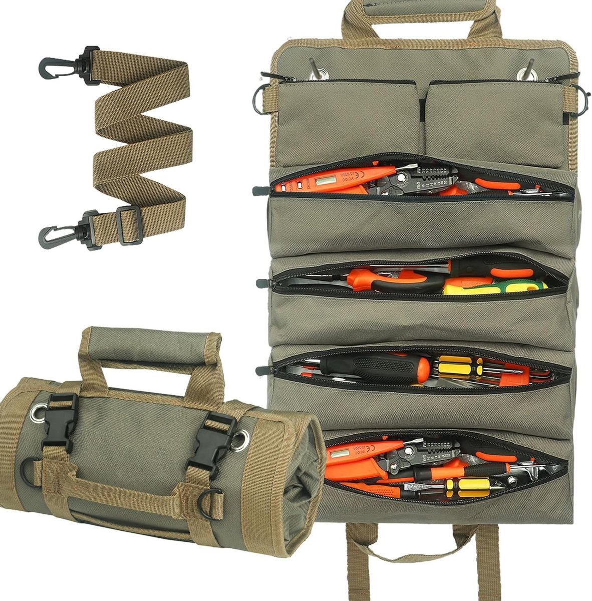 Grote 17-Inch Gereedschaps Organizer voor Multifunctionele Opslag, Met Verstelbare Schouderriem voor Diverse Gereedschappen en Materialen