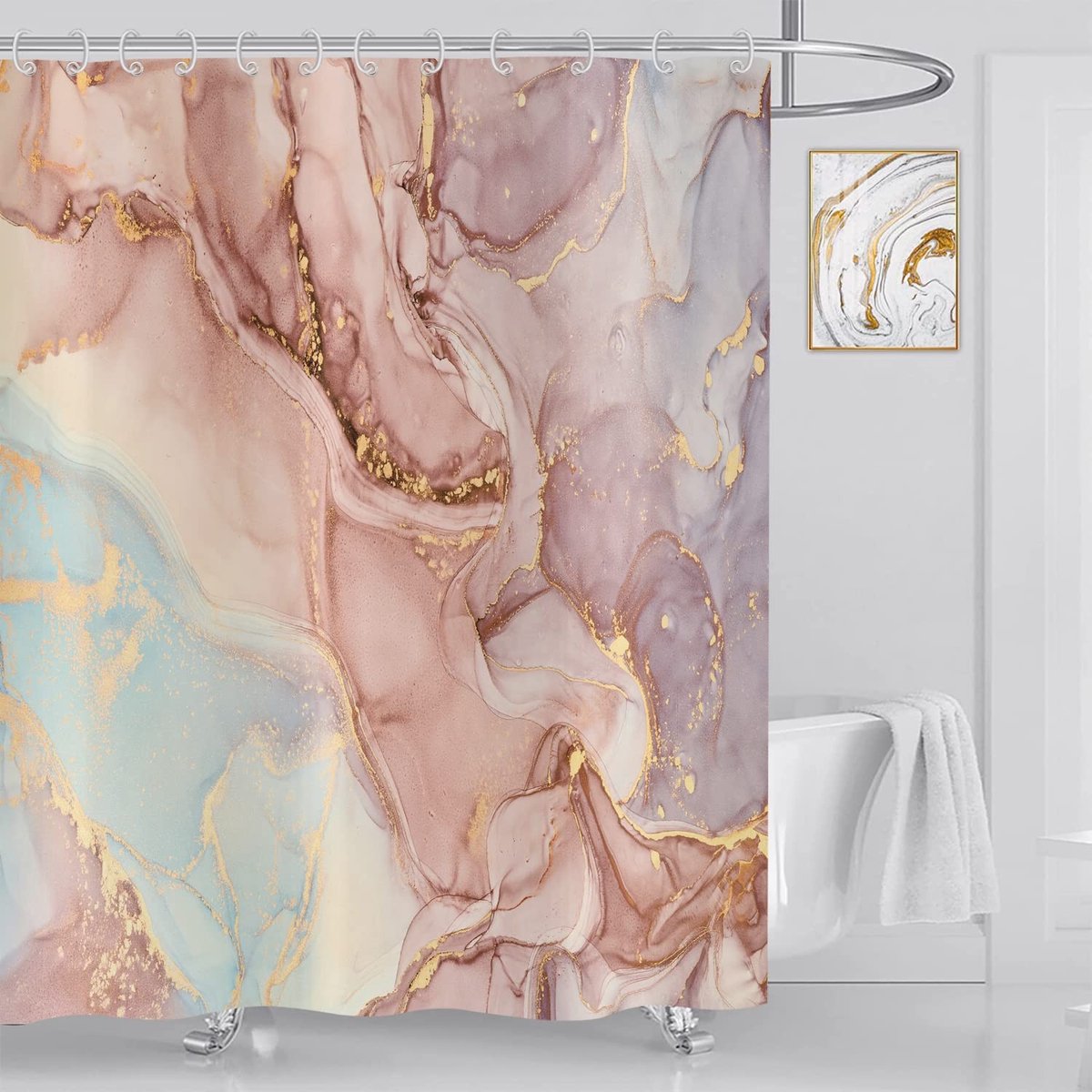 Dailygoods - Dailygoody - Douchegordijn - Modern Abstract - Waterdicht - 180x200 cm - Marmer Look - Geschikt voor badkamer - Goud Oranje Lila