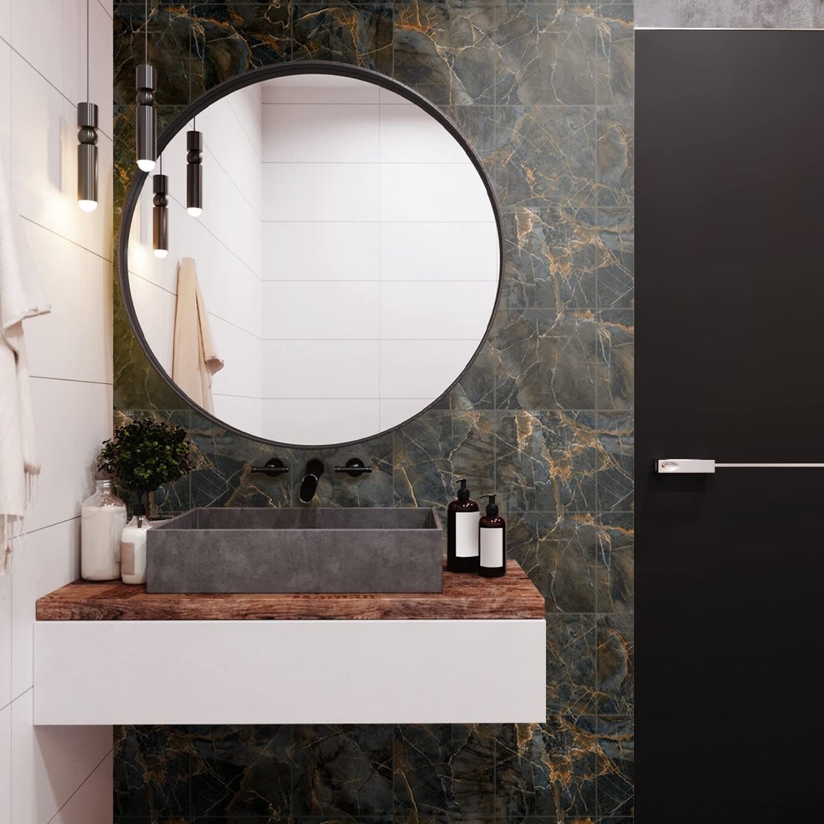 Dailygoods - Dailygoody - Vinyl Vloer- en Wandstickers - Zwart Marmer Effect - Zelfklevend - Antislip - Ideaal voor Keuken en Badkamer - 12 Stuks in Verpakking - M...