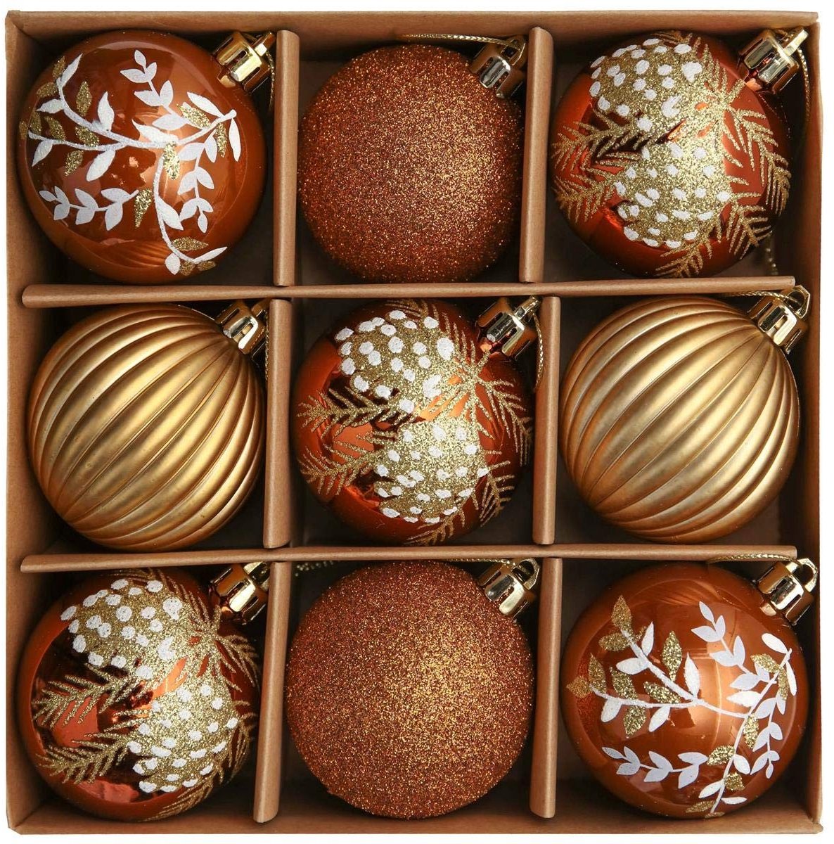 Dailygoody - OmGoods - Dailygoody - Kerstboomversiering - Luxe Kerstballen - 9 Stuks - Koper en Goud - Kunststof Ornamenten - Geschikt voor Kerstmis