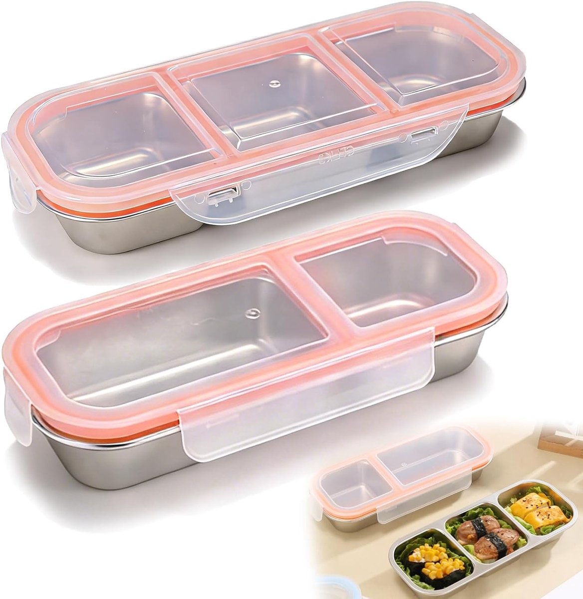 Snackbox met Deksel en Compartimenten - Roestvrijstalen Snackplaten voor Noten, Koekjes en Tussendoortjes - Herbruikbare Snackdoos met 2 en 3 Compartimenten