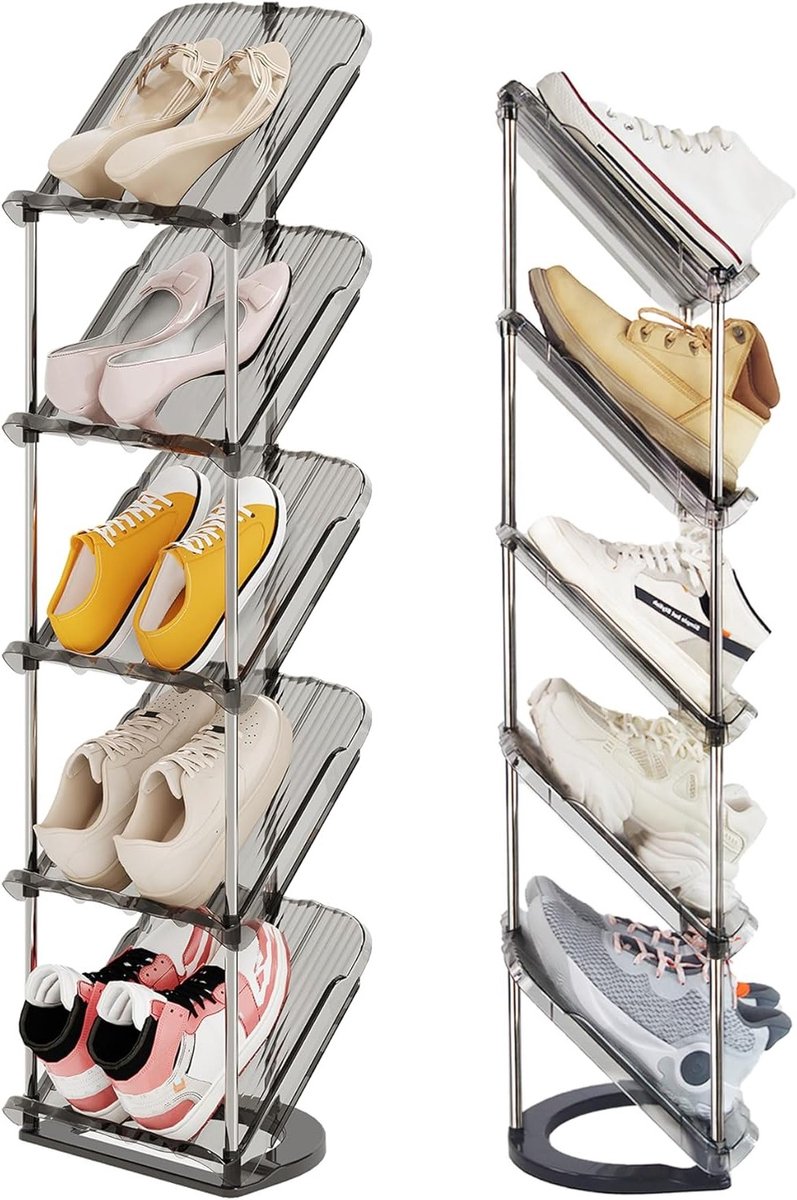 Narrow 2-delig schoenenrek met 5 niveaus, ruimtebesparende schuine organizer voor smalle ruimtes