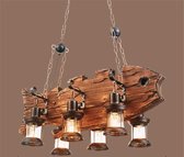 Industriële Hanglamp Hout Vis-Vorm - 6 Lichtpunten - Vintage Rustieke Eettafel Verlichting - Handgemaakt Design - Exclusief Lampen