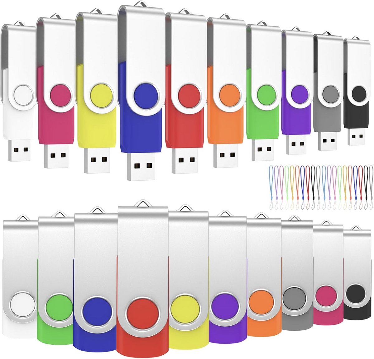 50 Stuks 1 GB USB-Sticks - Meerkleurig, 360° Draaibaar, Plug and Play Gegevensopslag