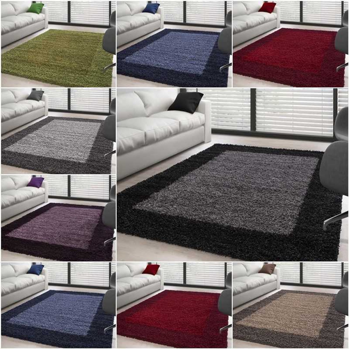 Hoogpolig vloerkleed met designrand, verkrijgbaar in verschillende kleuren en maten. 160 cm rond