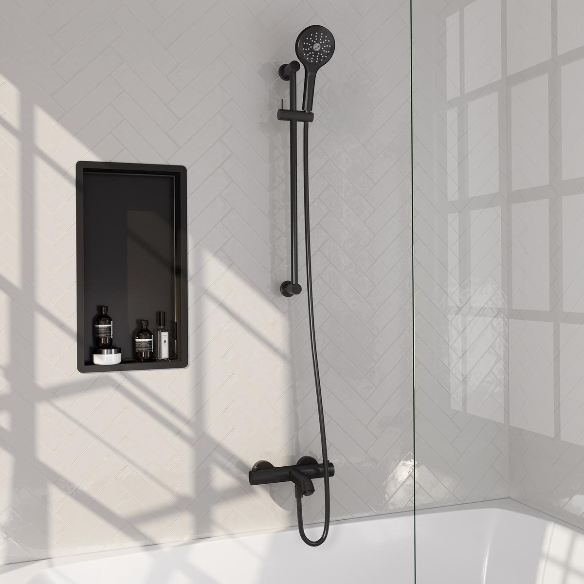 Brauer Black Edition Opbouw Baddouche Thermostaatkraan - 3 stand - Doucheslang - Glijstang - Handdouche - Mat Zwart
