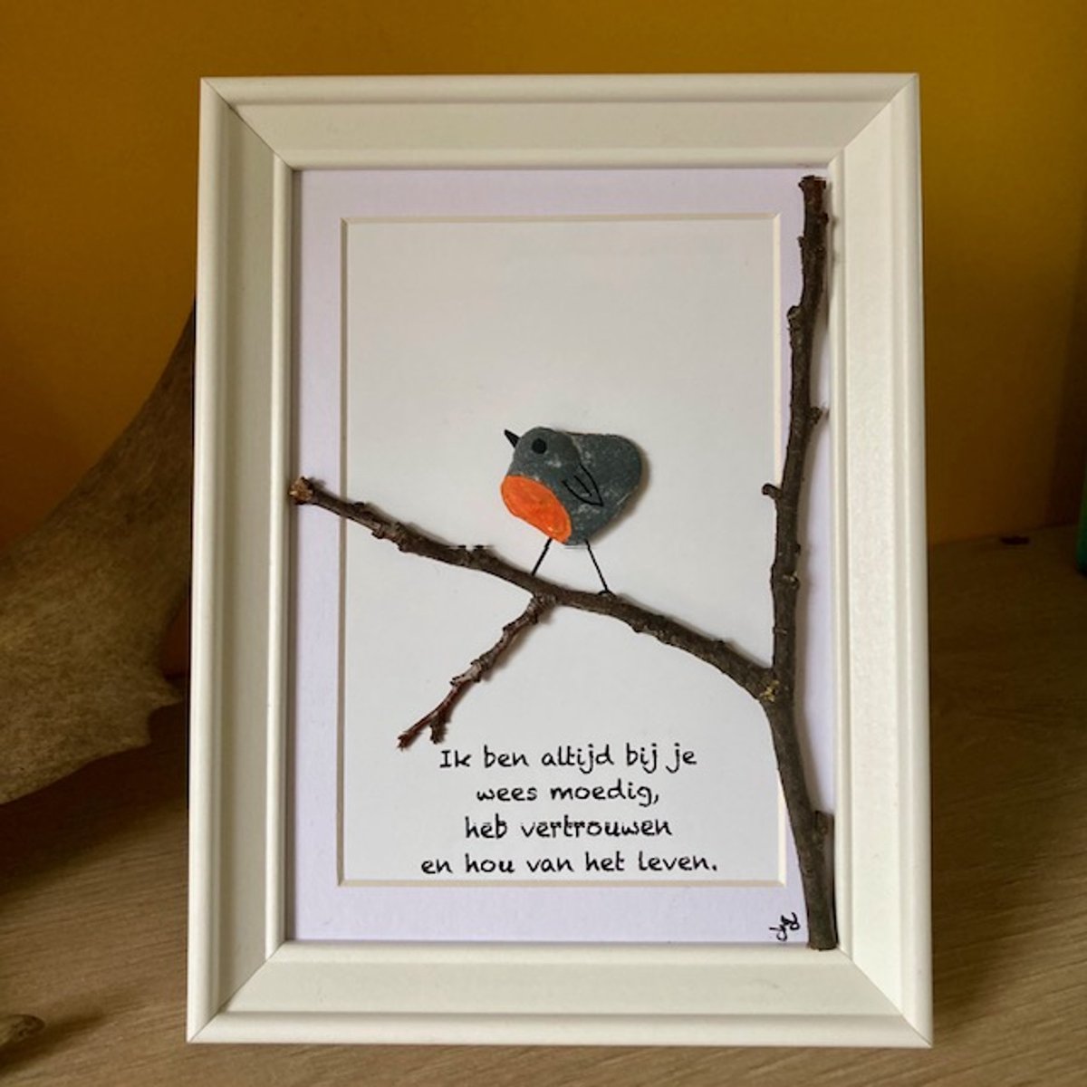 Schilderijtje 3D. Ik ben altijd bij je, wees moedig, heb vertrouwen en hou van het leven. 16 x 21 cm.