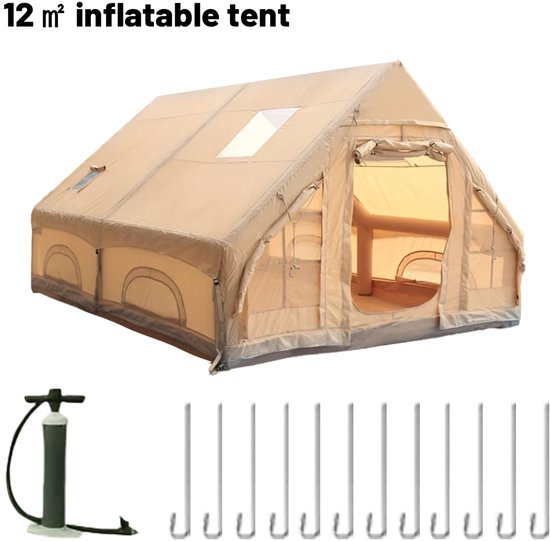 Cellista Opblaasbare Tent - Glamping Familietent - Waterdicht - 12m² - 5-8 Personen - Snelle Opzet Camping Tent 300x400 cm met Opbergtas van Merkloos — afbeelding 2