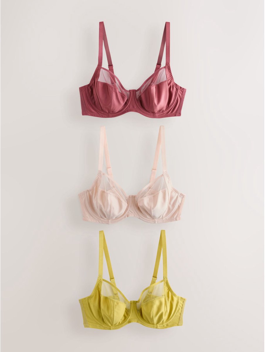 Next Dames - Set van 3 DD+ beha's zonder vulling met volledige cups en ondersteuning aan zijkant - Crème Rust/Green/Cream