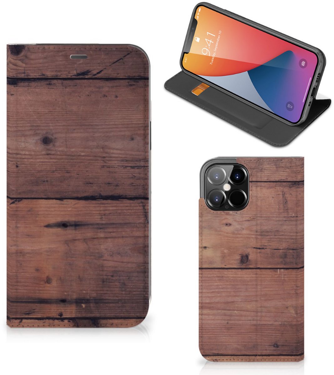 iPhone 12 Pro Max Book Wallet Case Old Wood