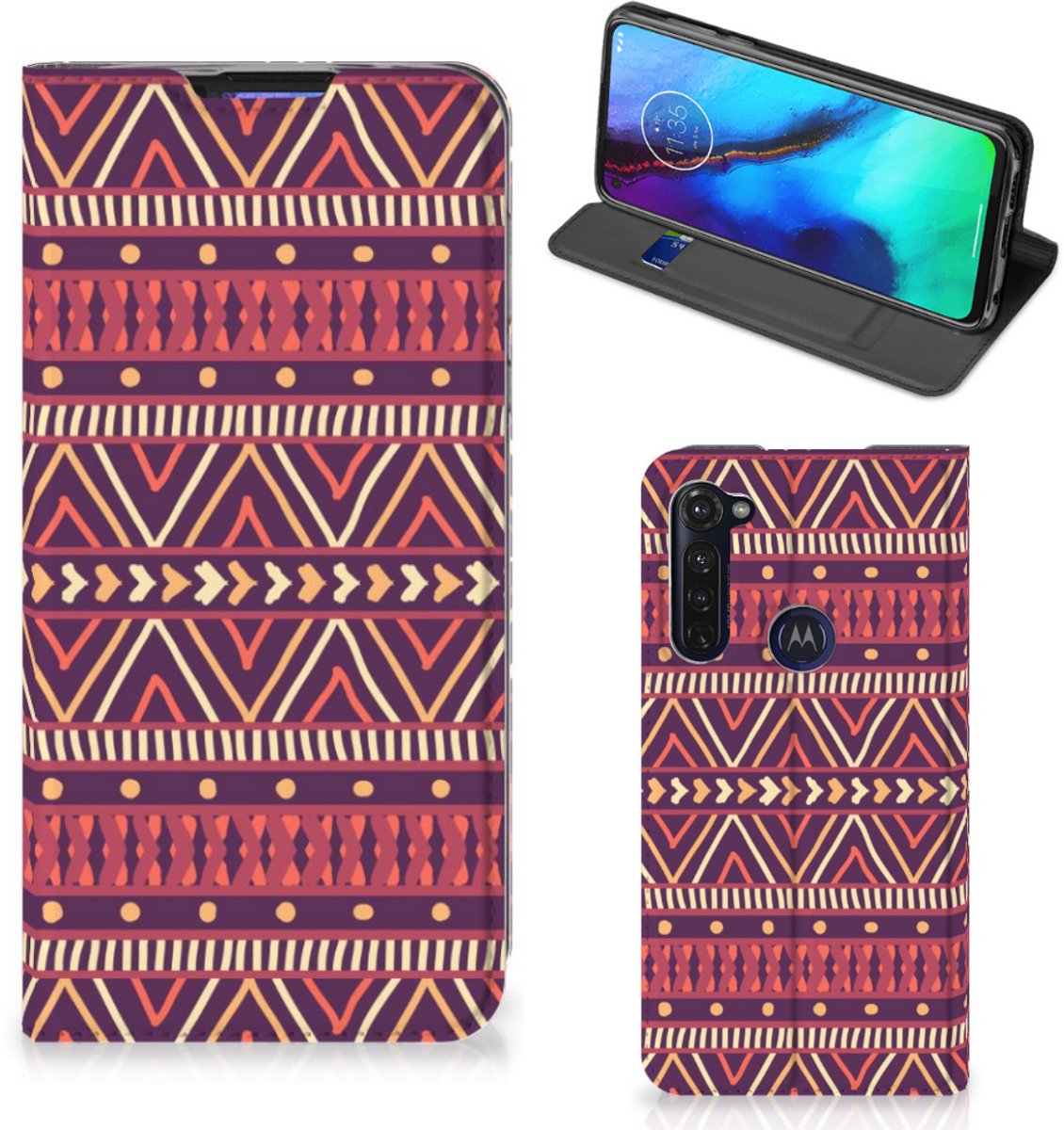 Motorola Moto G Pro Hoesje met Magneet Aztec Paars