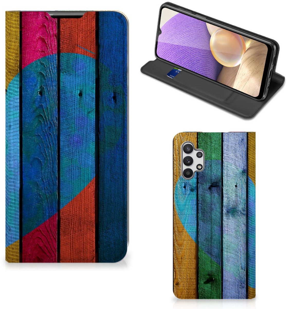 Samsung Galaxy A32 5G Book Wallet Case Wood Heart - Cadeau voor je Vriend