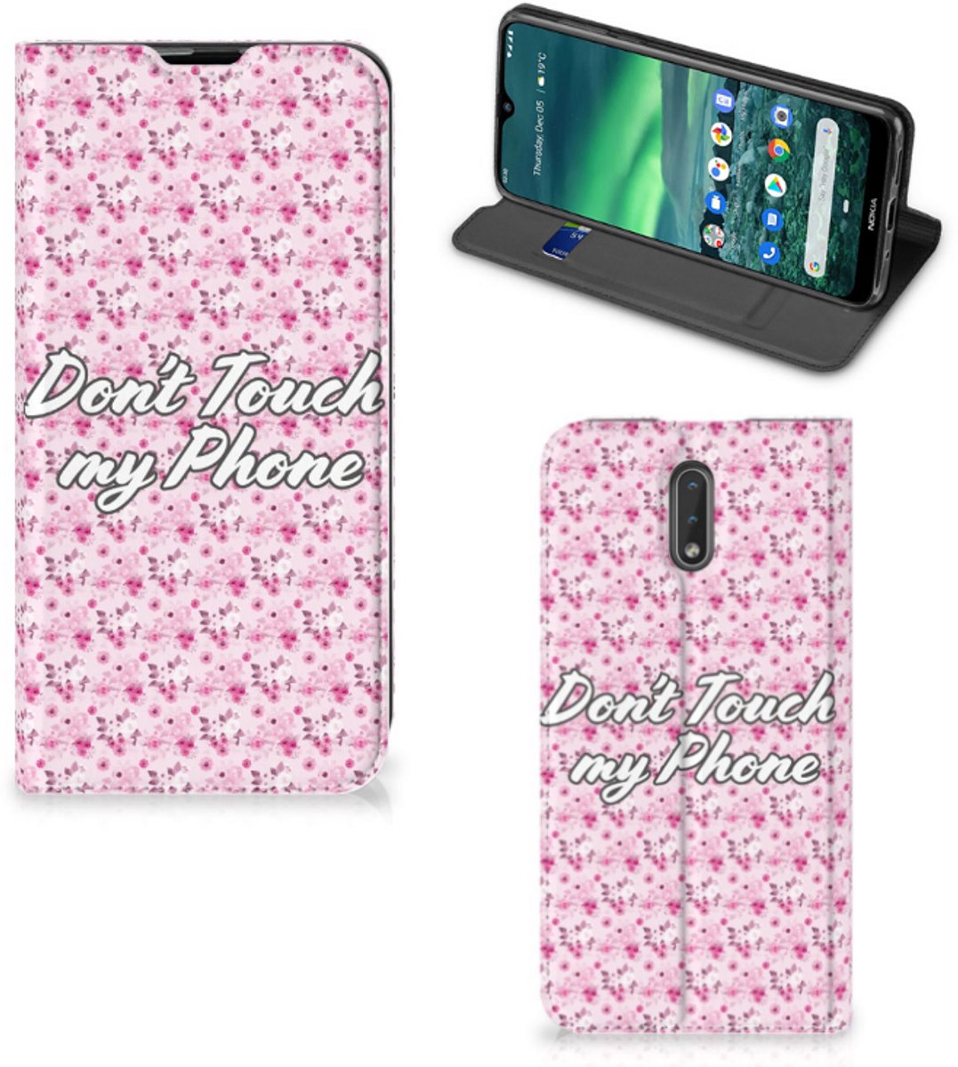 Book Case voor Nokia 2.3 Design Case Flowers Pink DTMP