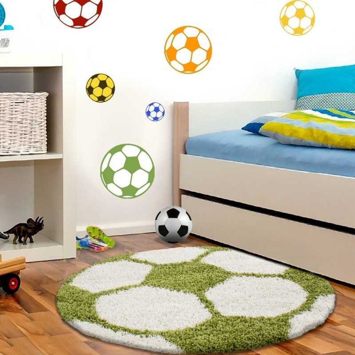 Kindervoetbalkleed voor de kinderkamer, groen en wit 100 cm rond