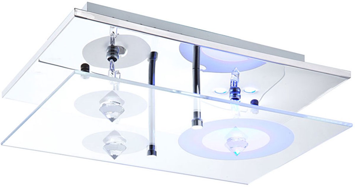 Plafondlamp Lamp afstandsbediening met kleurwissel Woonkamerlamp chroom, met kristallen glas, 3x20W 3x 260lm, LxBxH 30x20x10 cm