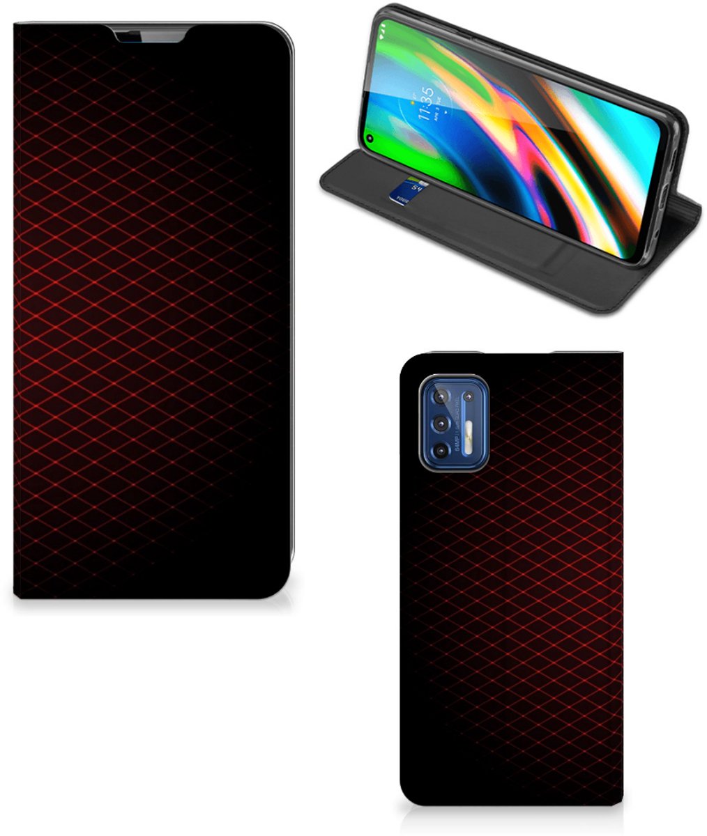 Motorola Moto G9 Plus Hoesje met Magneet Geruit Rood