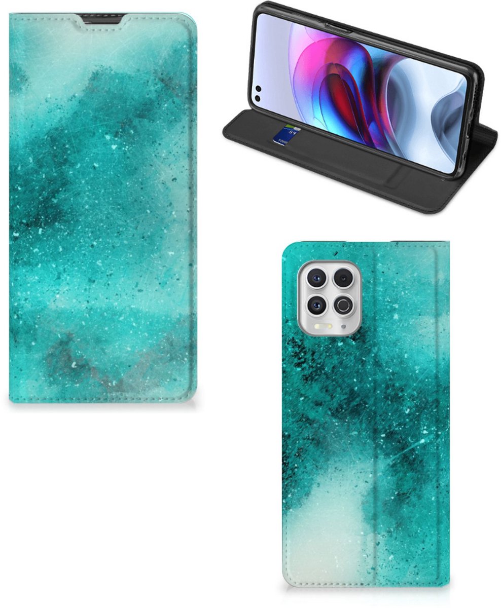 Bookcase Motorola Moto G100 Painting Blue