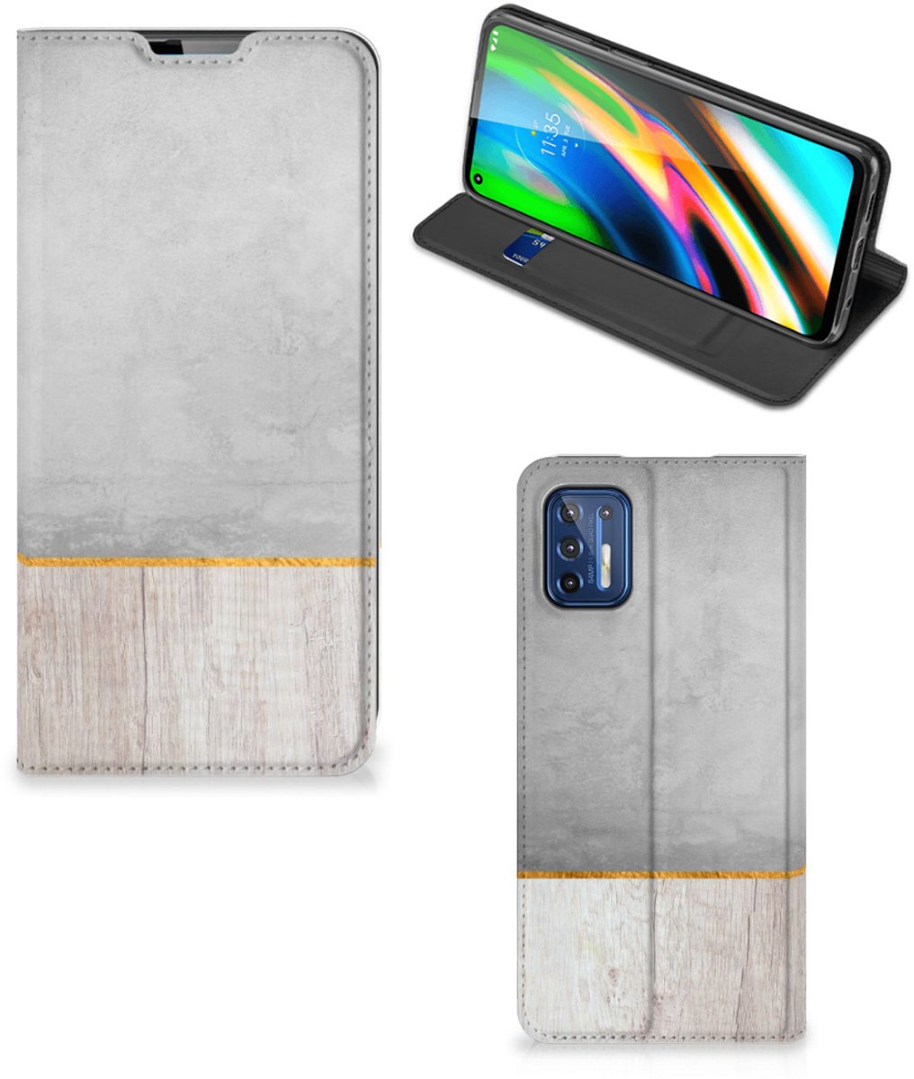 Motorola Moto G9 Plus Book Wallet Case Wood Concrete