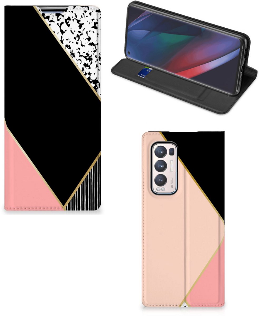 OPPO Find X3 Neo Stand Case Zwart Roze Vormen