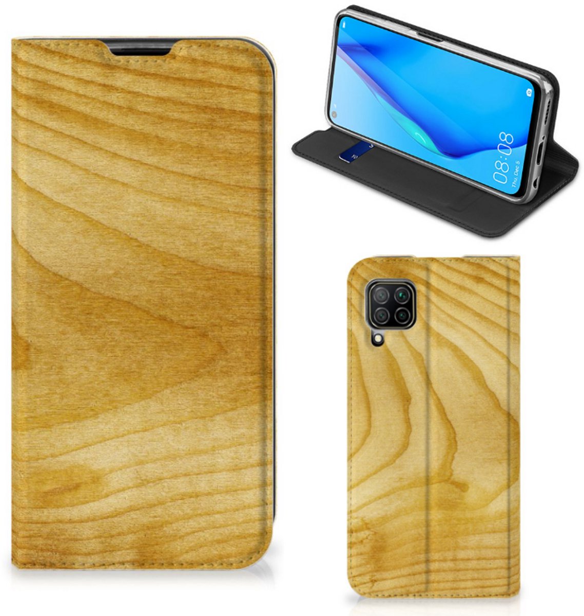 Huawei P40 Lite Book Wallet Case Licht Hout
