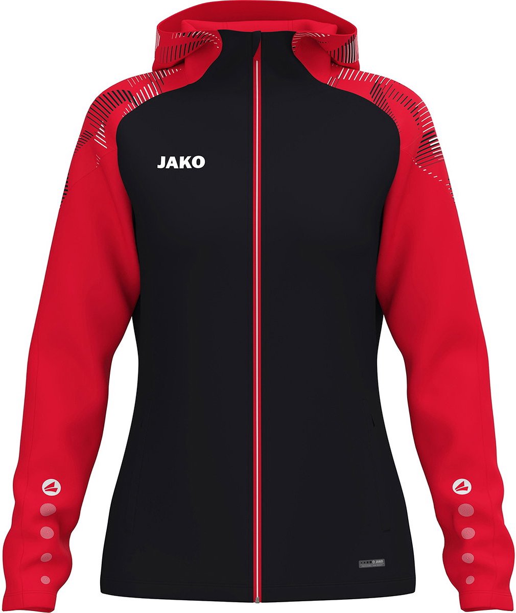 Jako Sonic Jas Met Kap Dames - Zwart / Rood | Maat: 46/48