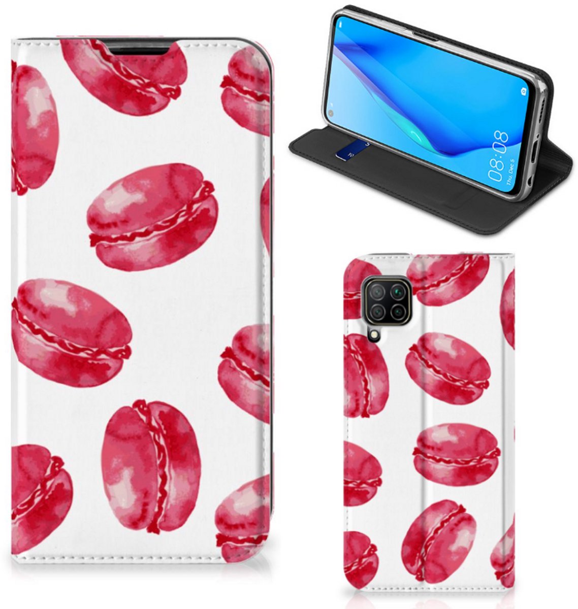Huawei P40 Lite Flip Style Cover Pink Macarons