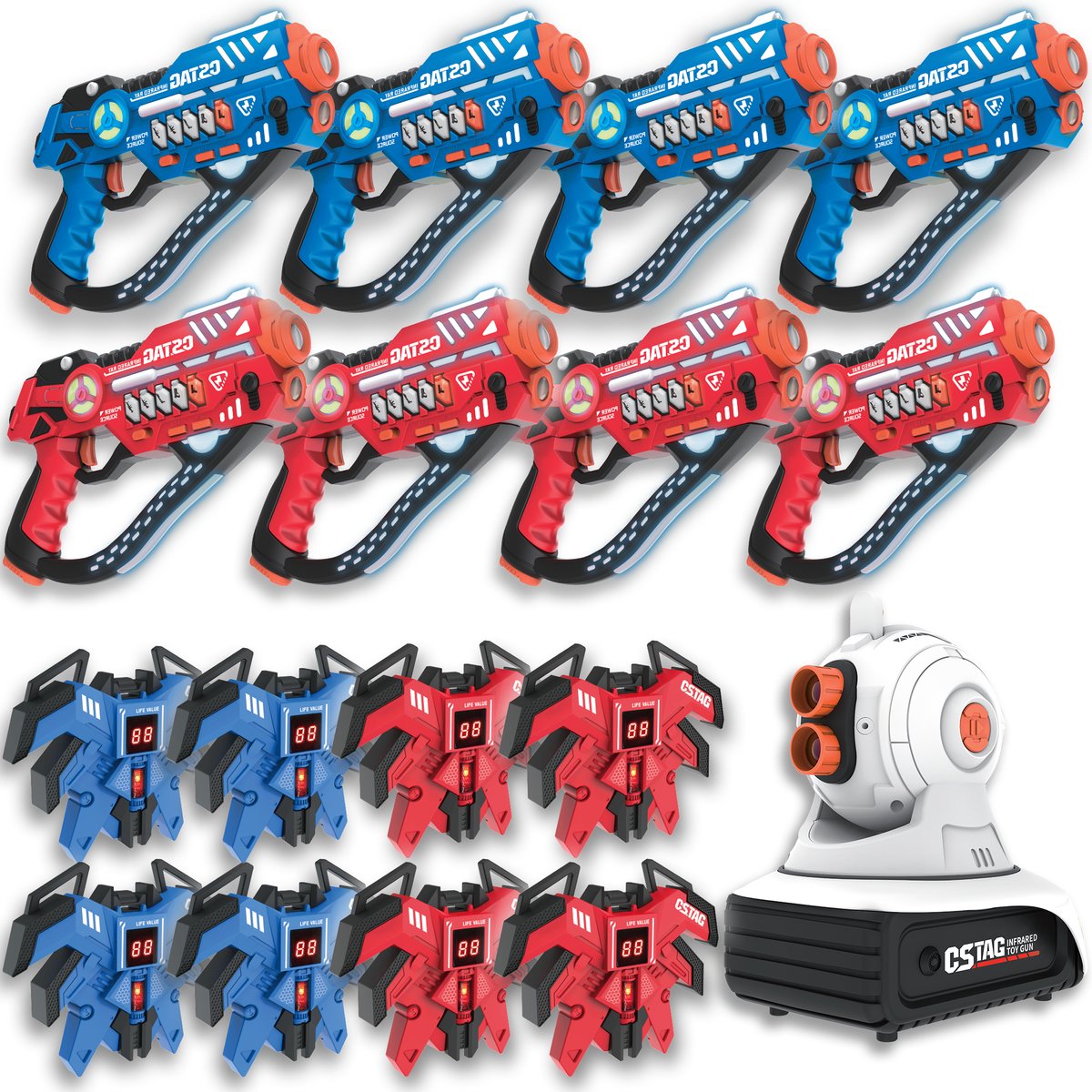 Savorelle® Lasergame Set voor Kinderen - Volwassenen - 8 Spelers - Oplaadbaar Speelgoed Pistool - Laserguns - Lasershoot - 8 Laserguns en 8 Vesten en 1 Projector - Binnen en Buiten - Groepsspel
