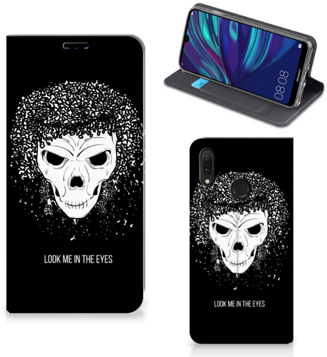 Mobiel BookCase Huawei Y7 hoesje Y7 Pro (2019) Skull Hair