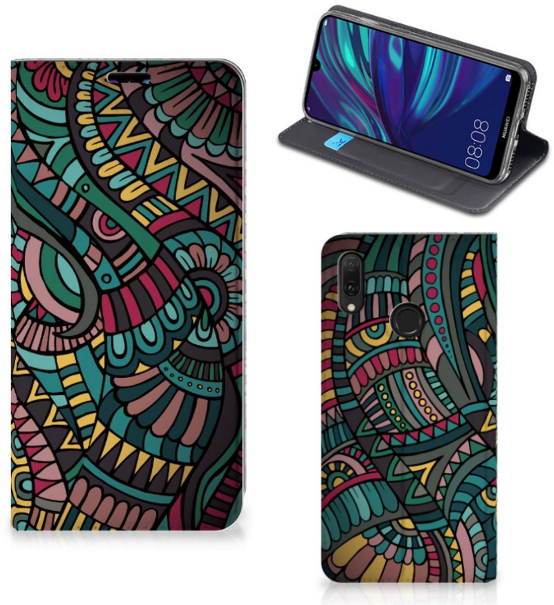 Book Case voor Huawei Y7 hoesje Y7 Pro (2019) Hoesje met Magneet Aztec