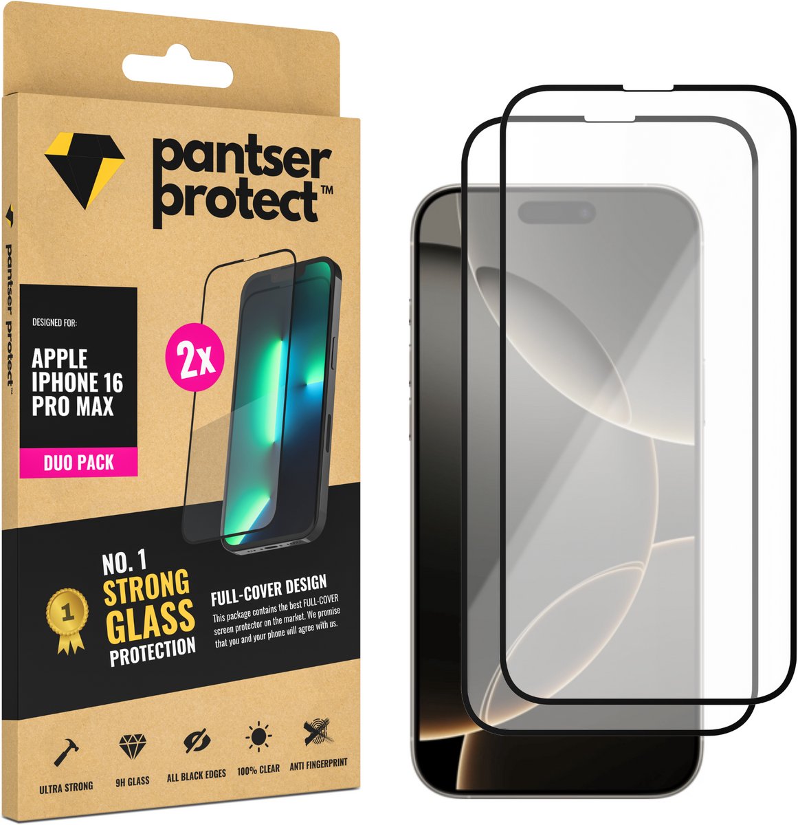 DUO-PACK - 2x Pantser Protect™ Glass Screenprotector Geschikt voor Apple IPhone 16 Pro Max - Case Friendly - Premium Pantserglas - Glazen Screen Protector