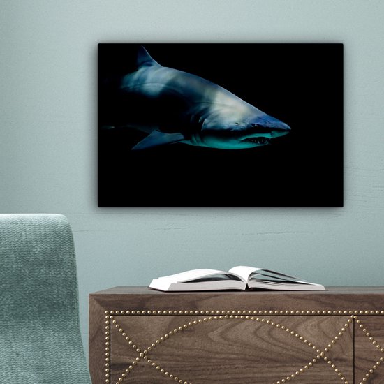 Canvas schilderij 30x20 cm - Wanddecoratie Haai - Macro - Water - Muurdecoratie woonkamer - Slaapkamer decoratie - Kamer accessoires - Schilderijen op canvas