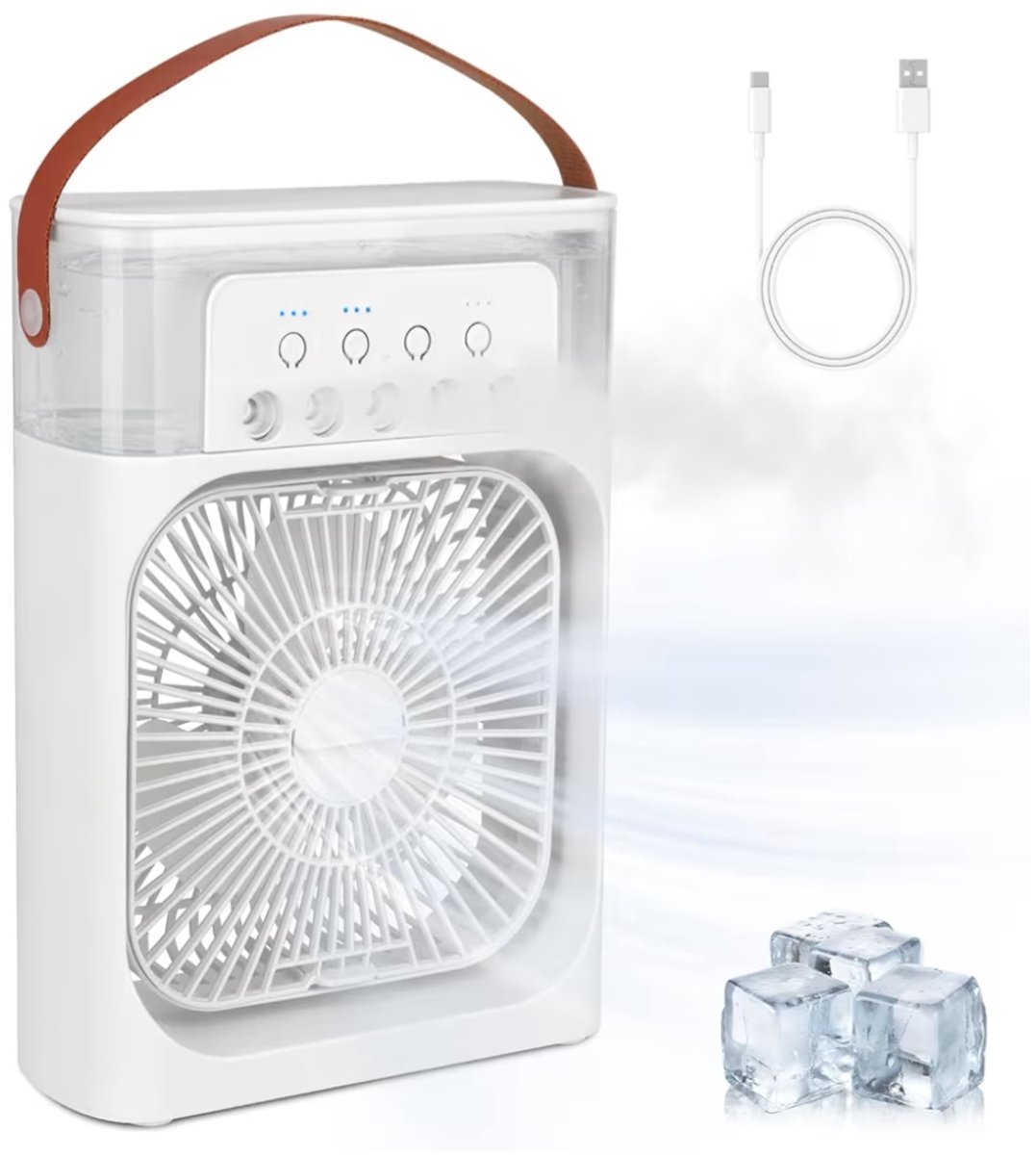 BIXc®- Mobiele airconditioning, mini-luchtkoeler met 600 ml watertank, draagbare airconditioning, ventilator, 7 leds, luchtbevochtiger met 3 snelheden, mobiele mini-airconditioning voor thuis