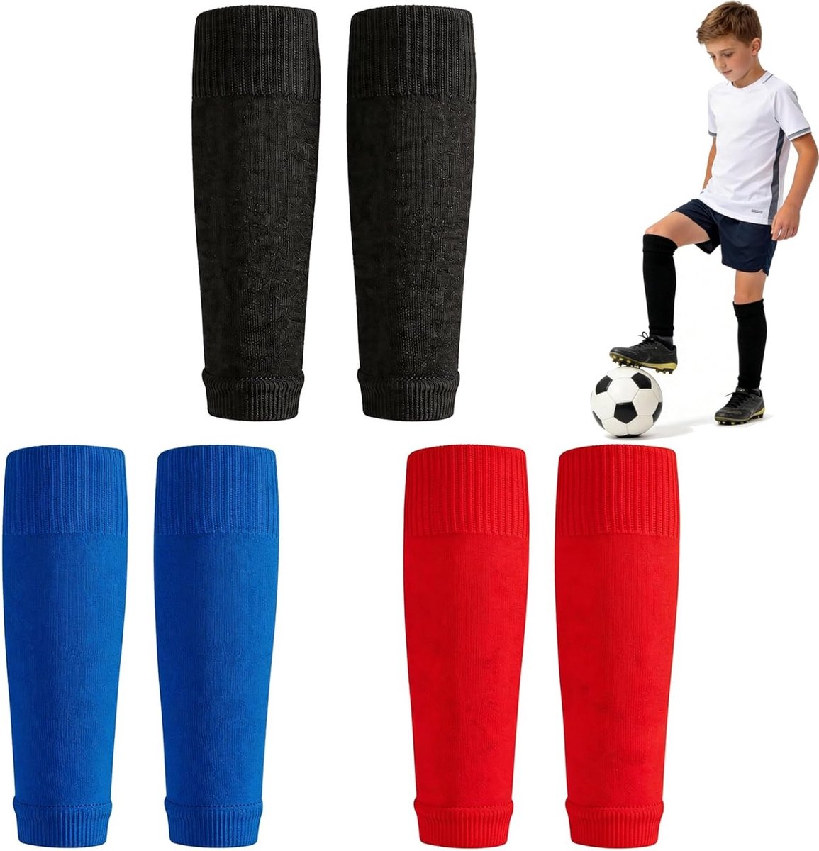 Ademende Voetbalsokken voor Kinderen - 5 Paar Unisex Kousen met Scheenbeschermers voor Beginners en Tieners tijdens Wedstrijden